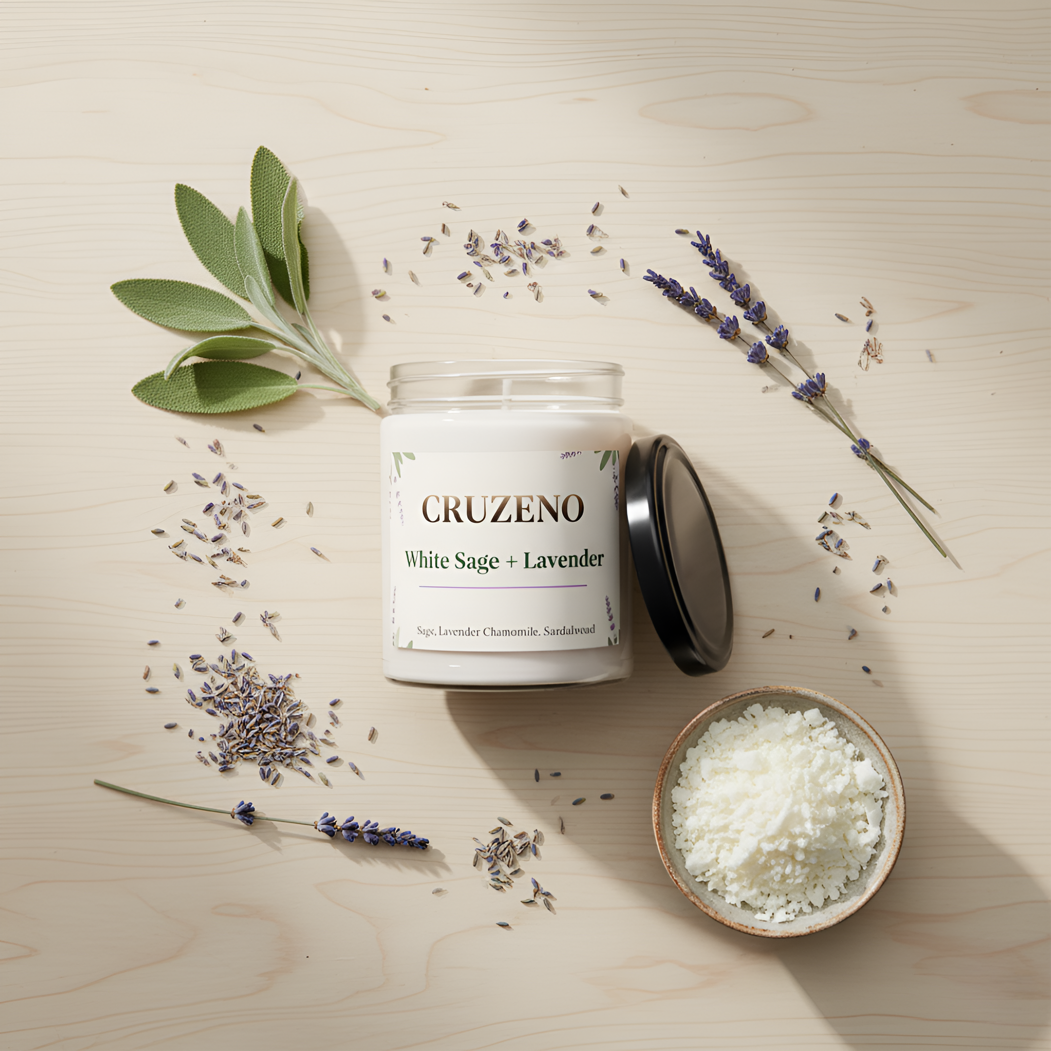 Cruzeno White Sage + Lavender Scented Soy Candle