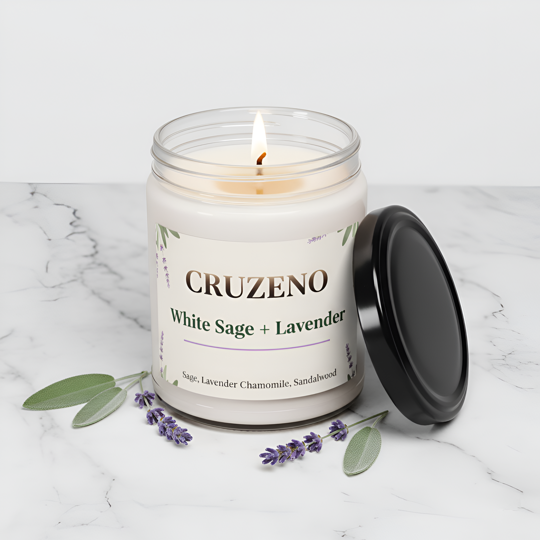 Cruzeno White Sage + Lavender Scented Soy Candle
