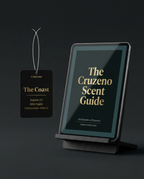 Cruzeno car air freshener and scent guide on a dark background