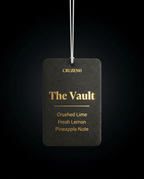 Black tag with gold text featuring 'Cruzeno The Vault' on a black background