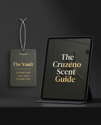 Cruzeno product tag and tablet with 'The Cruzeno Scent Guide' on a dark background